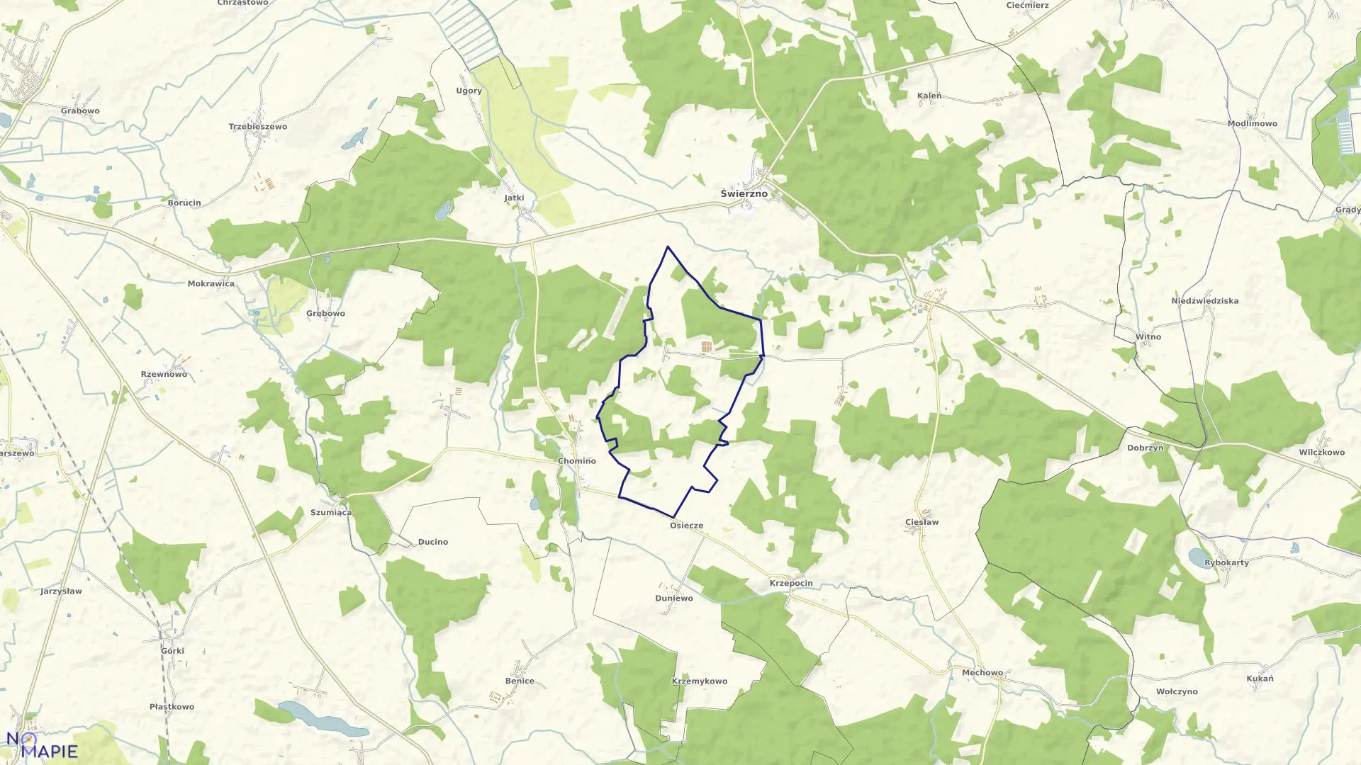 Mapa obrębu Będziszewo w gminie Świerzno