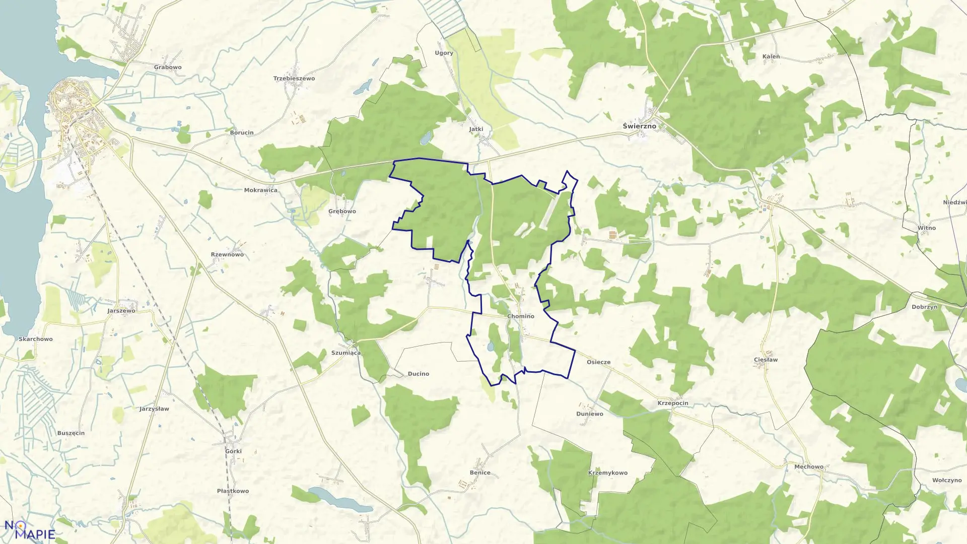 Mapa obrębu Chomino w gminie Świerzno