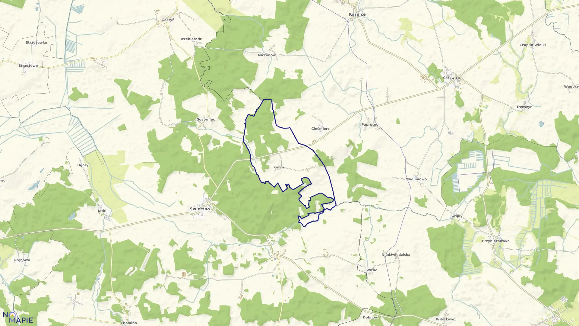 Mapa obrębu Kaleń w gminie Świerzno