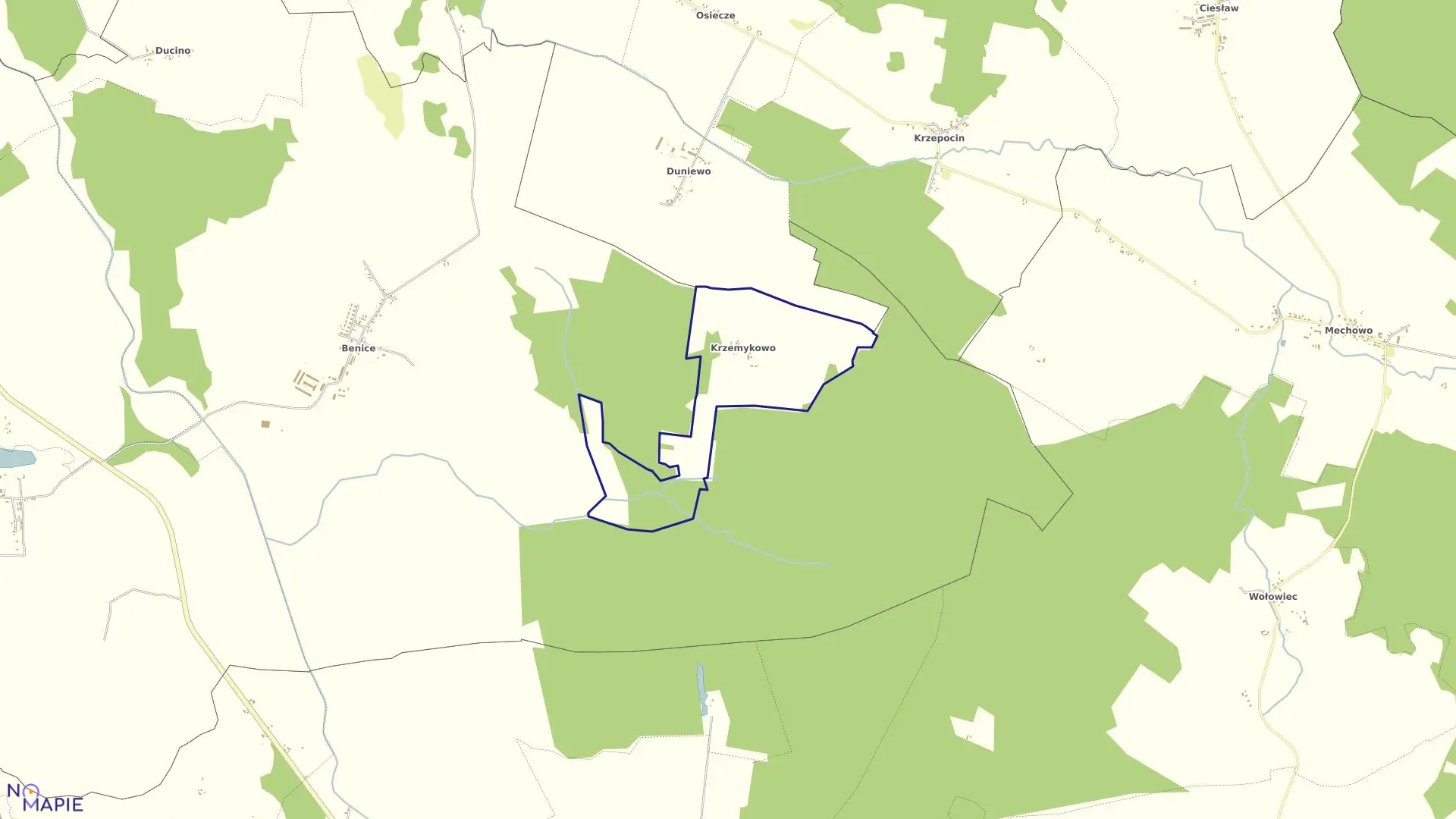 Mapa obrębu Krzemykowo w gminie Świerzno