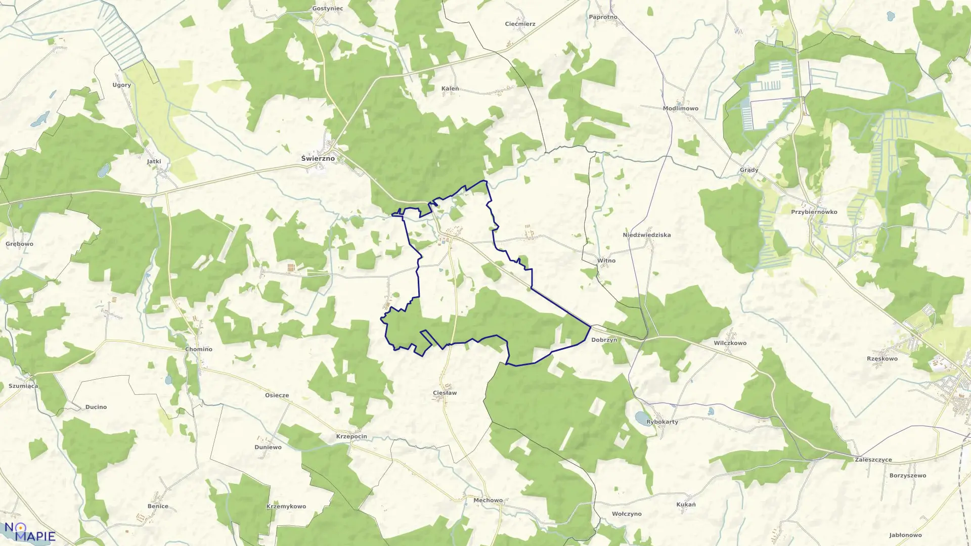 Mapa obrębu Stuchowo w gminie Świerzno