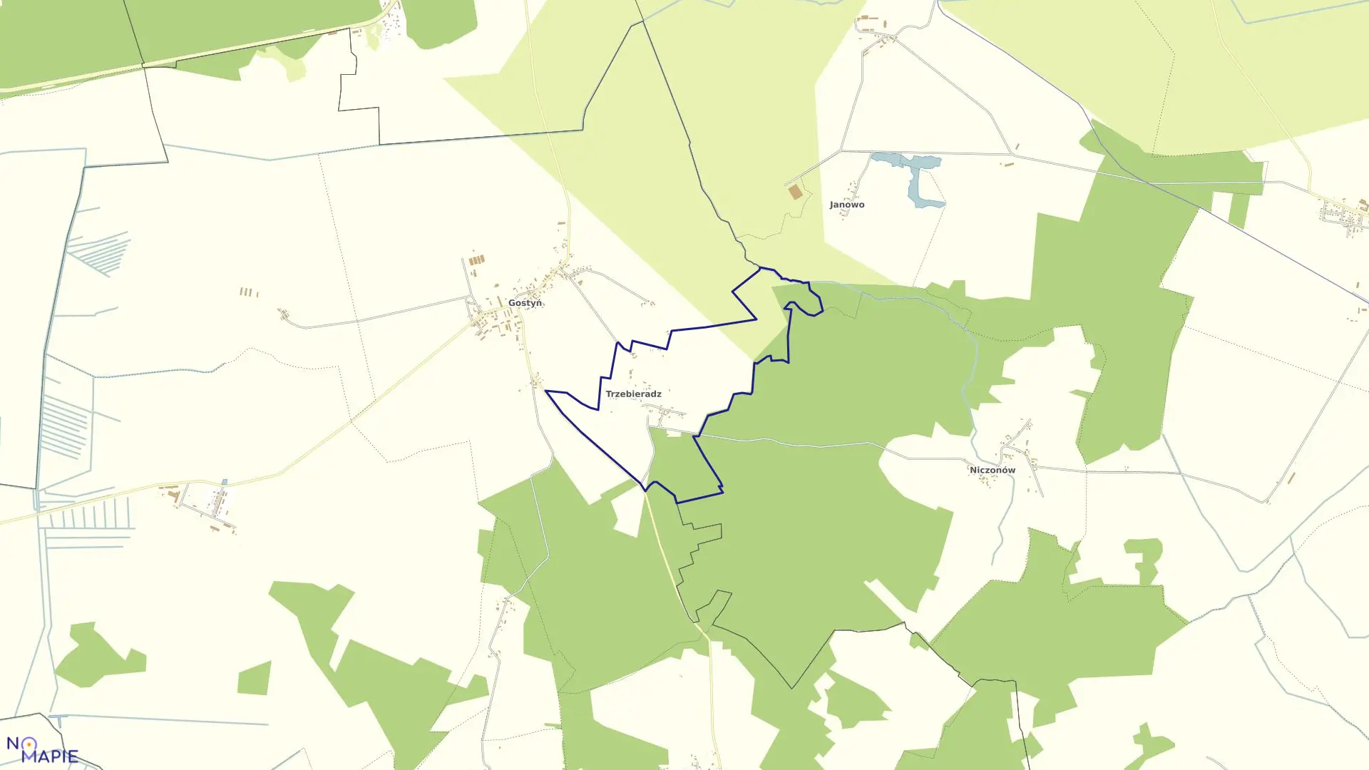 Mapa obrębu Trzebieradz w gminie Świerzno